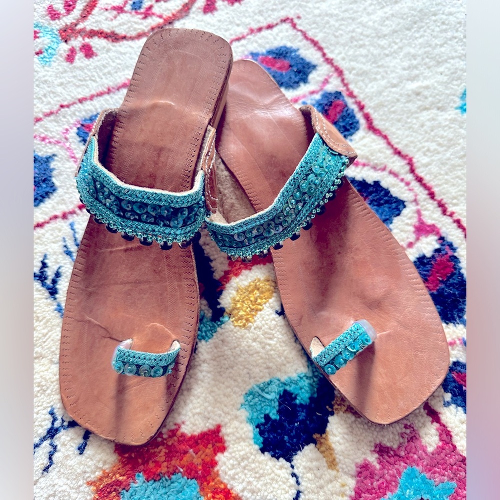 💎 Artisan, Hand-made Italian, Sequined, Riviera Sandals, Sz. 8✨